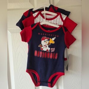 MLB Washington Nationals Baby One Piece 3pc 3-6M & 18M NWT 100% Cotton